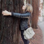 Santa Barbara Treehuggers International fan Giselle Brun gets fresh with a Santa Cruz Redwood.